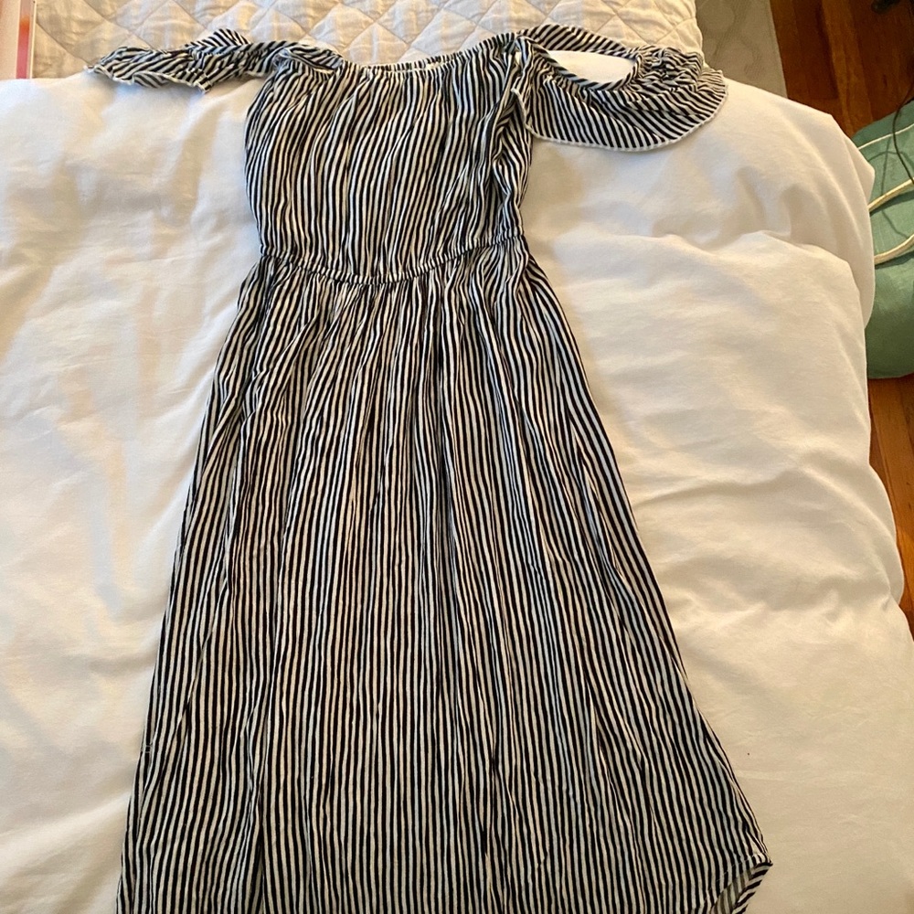 Amuse Society Black & White Striped Midi Dress